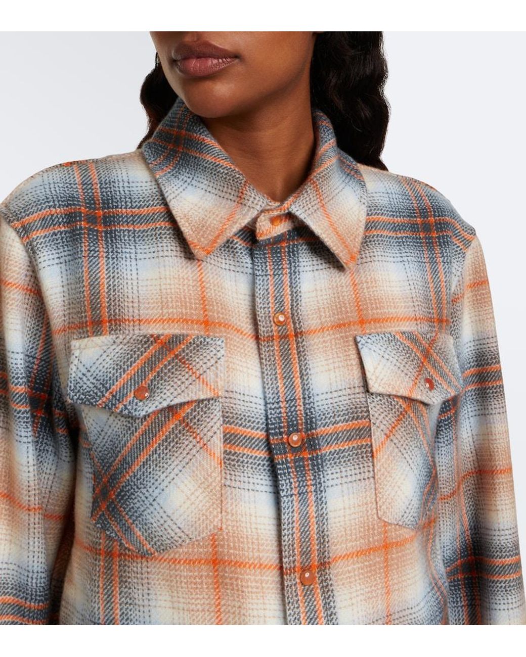 God's True Cashmere Multicolor Ironwood Plaid Cashmere Shirt With Carnelians