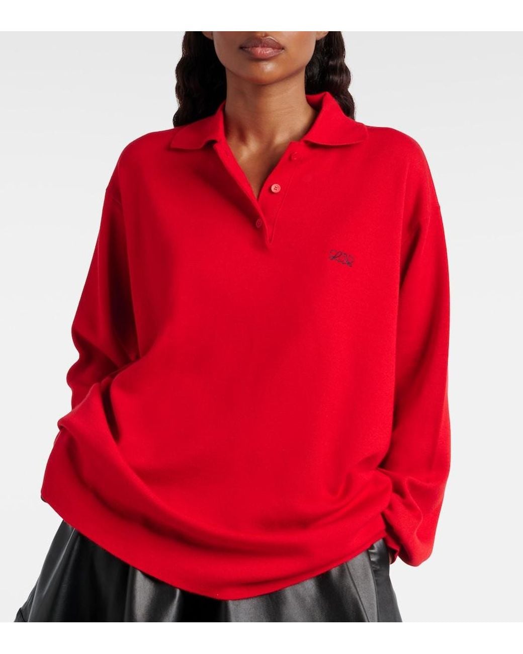 Loewe Red Double L Cashmere-Blend Polo Sweater