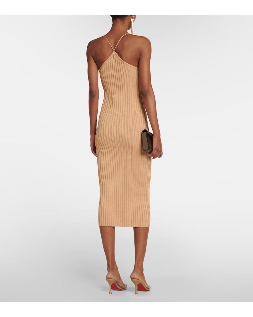 Galvan White Rhea Rib-Knit Halterneck Midi Dress