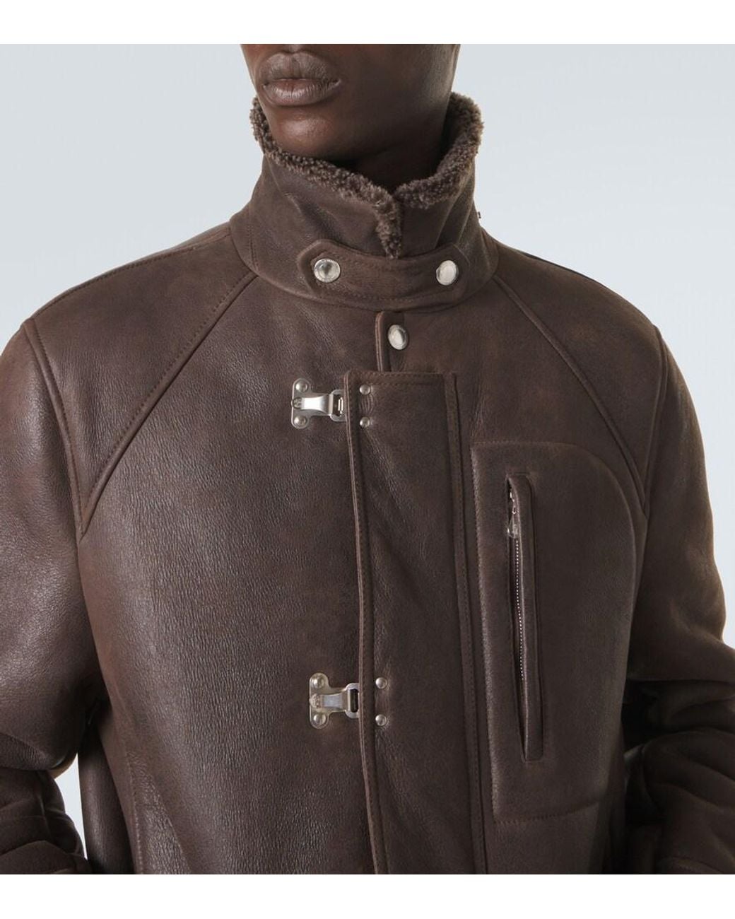 Brunello Cucinelli Brown Shearling-Lined Leather Jacket for men