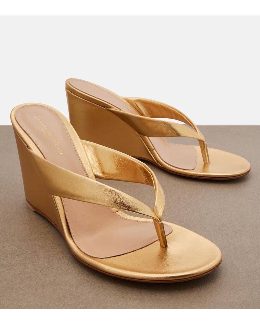 Gianvito Rossi Natural Leather Wedge Thong Sandals