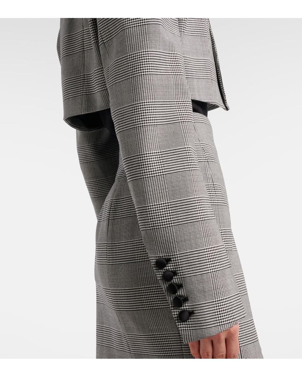 Balmain Gray Houndstooth Cropped Wool-Blend Blazer