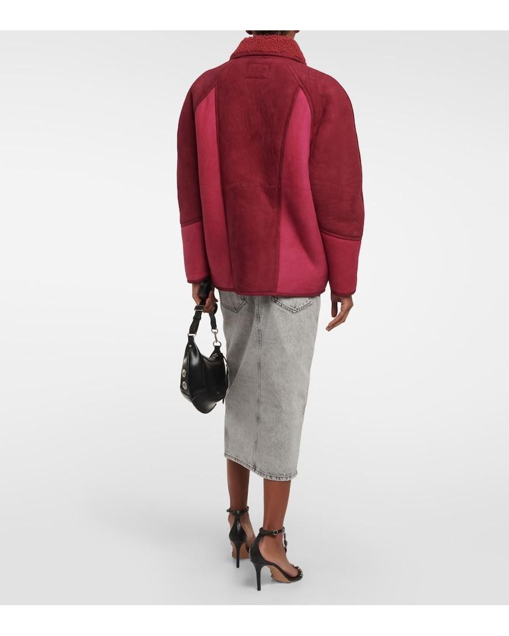Isabel Marant Red Abeni Shearling-Lined Suede Jacket