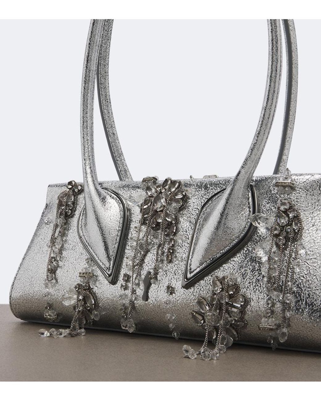 Christian Louboutin Gray Venus Small Embellished Leather Shoulder Bag