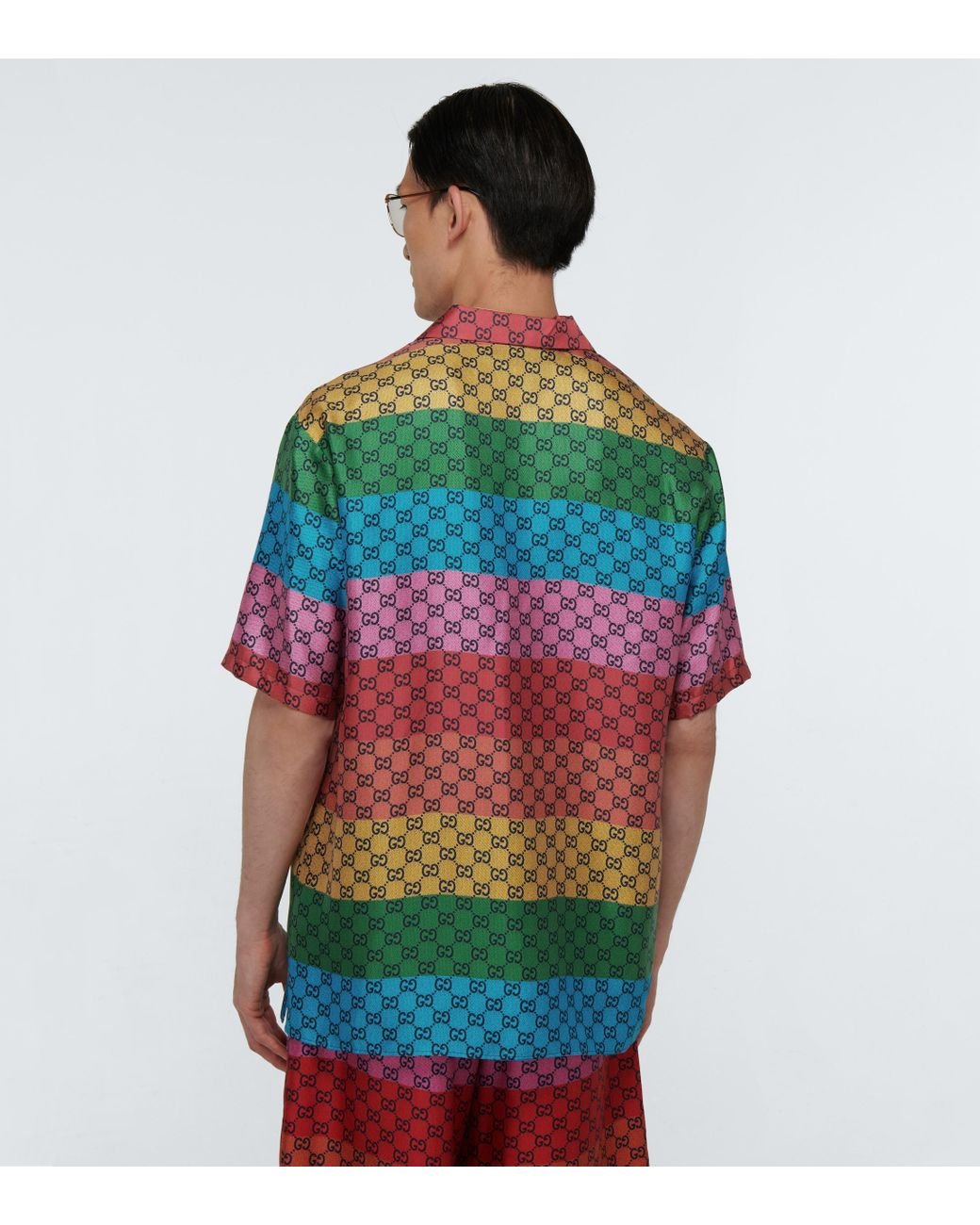 Gucci GG Multicolor Silk Twill Shirt in Green for Men Lyst