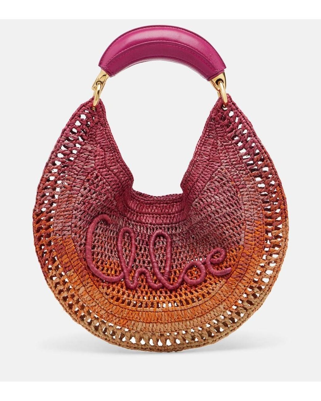 Chloé Red Summer Banana Medium Raffia Shoulder Bag