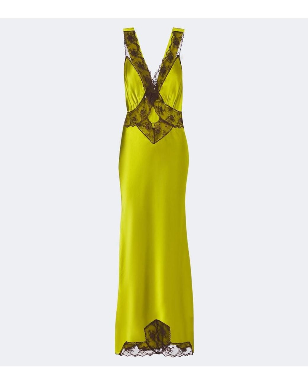 Sir Yellow Aries Cut-Out Lace-Trimmed Silk Slip Dress