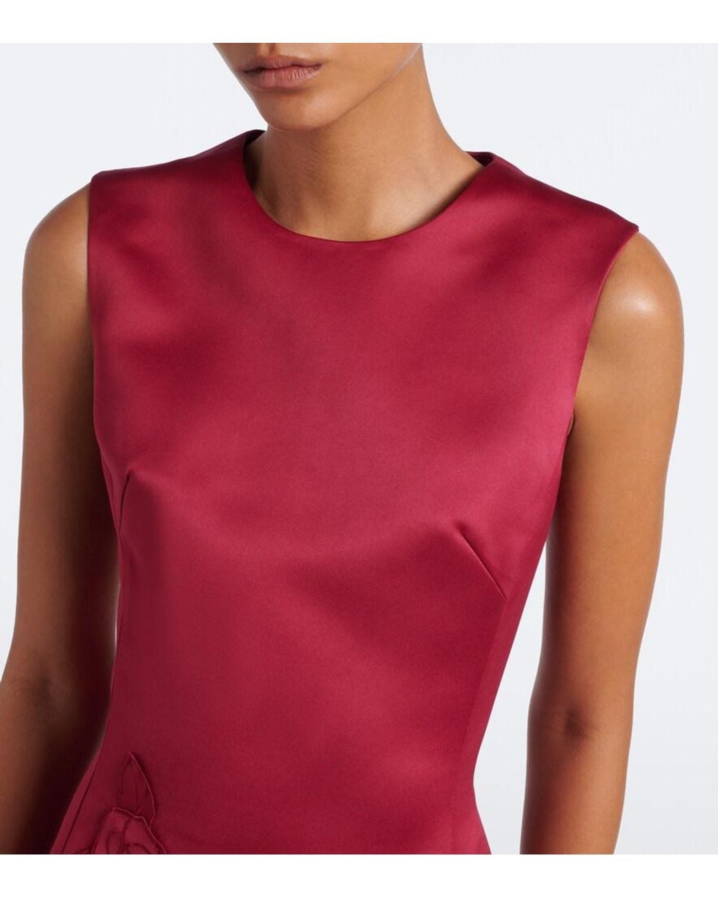 LEO LIN Red Cleo Floral-Applique Satin Cocktail Dress