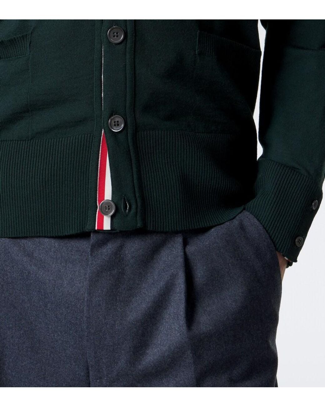 Thom Browne Green 4-Bar Virgin Wool Cardigan for men