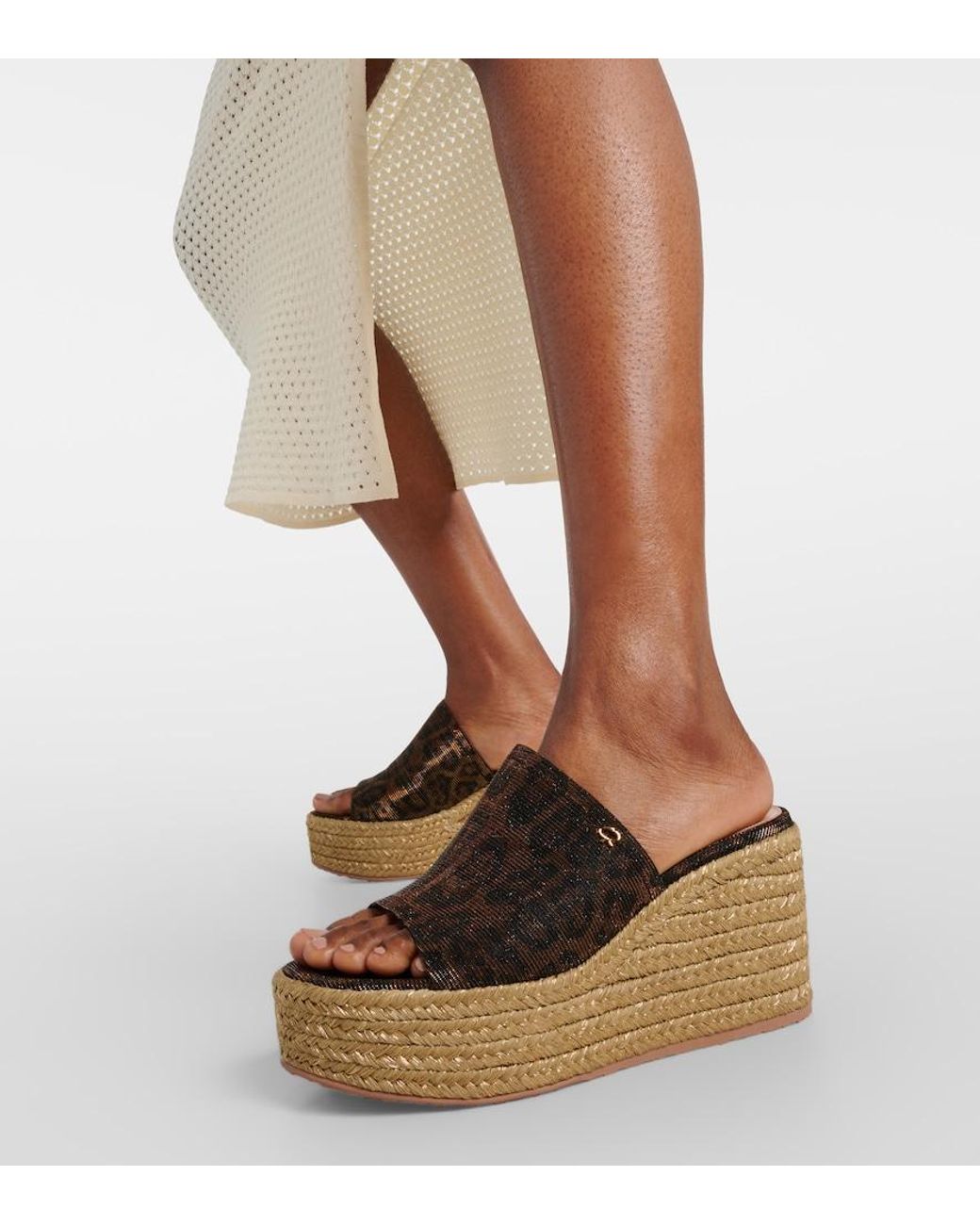 Gianvito Rossi Brown Leopard-Print Espadrille Wedge Mules