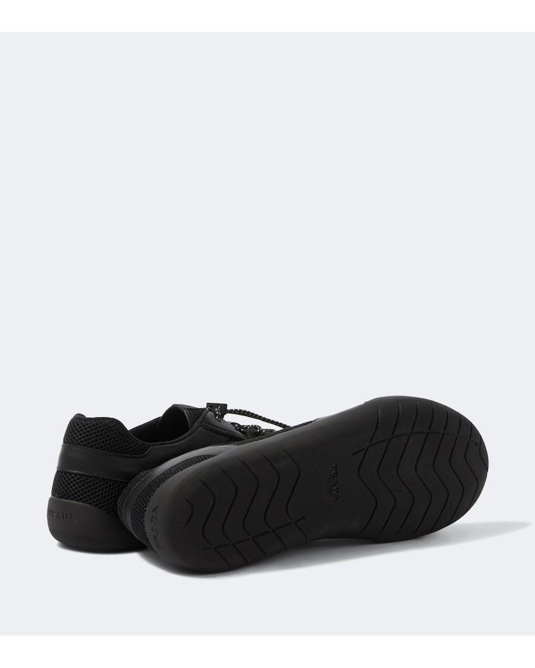 Prada Black Speedrock Leather-Trimmed Sneakers for men
