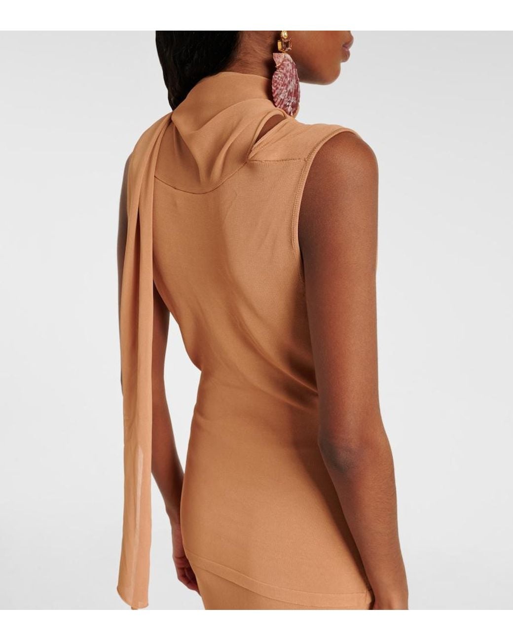 AYA MUSE Brown Draped Scarf-Detail Top