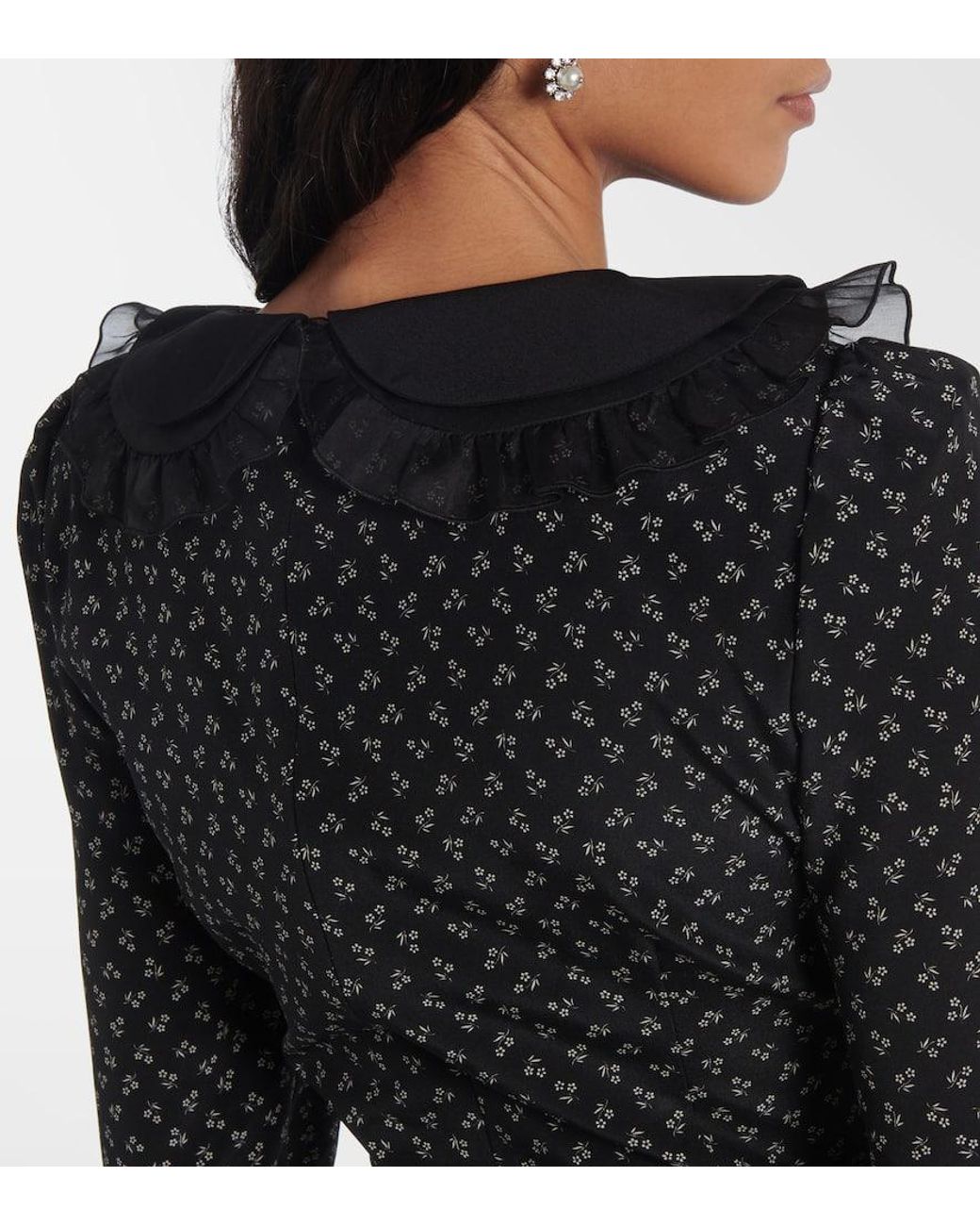 Alessandra Rich Black Floral Printed Silk Minidress