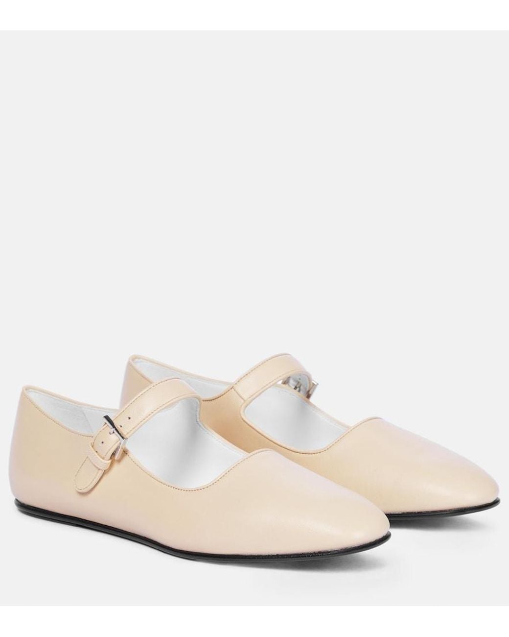 The Row White Ava Leather Mary Jane Ballet Flats