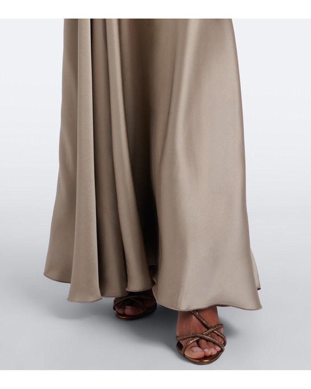 Victoria Beckham Natural Posy Asymmetric Crepe Satin Gown