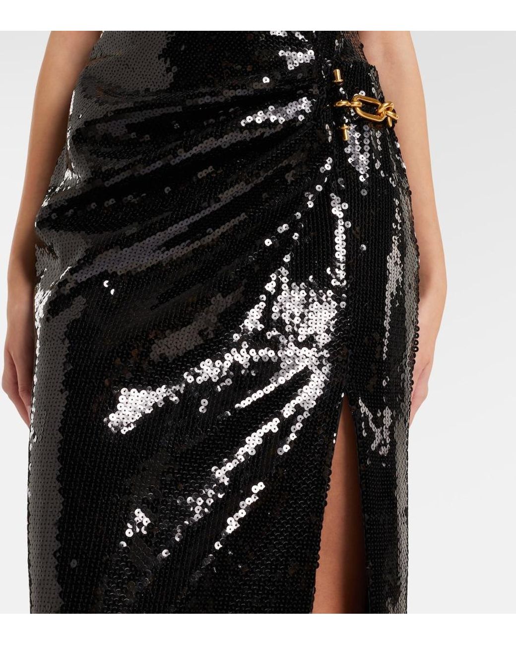 Balmain Black Chain-Detail Sequined Gown