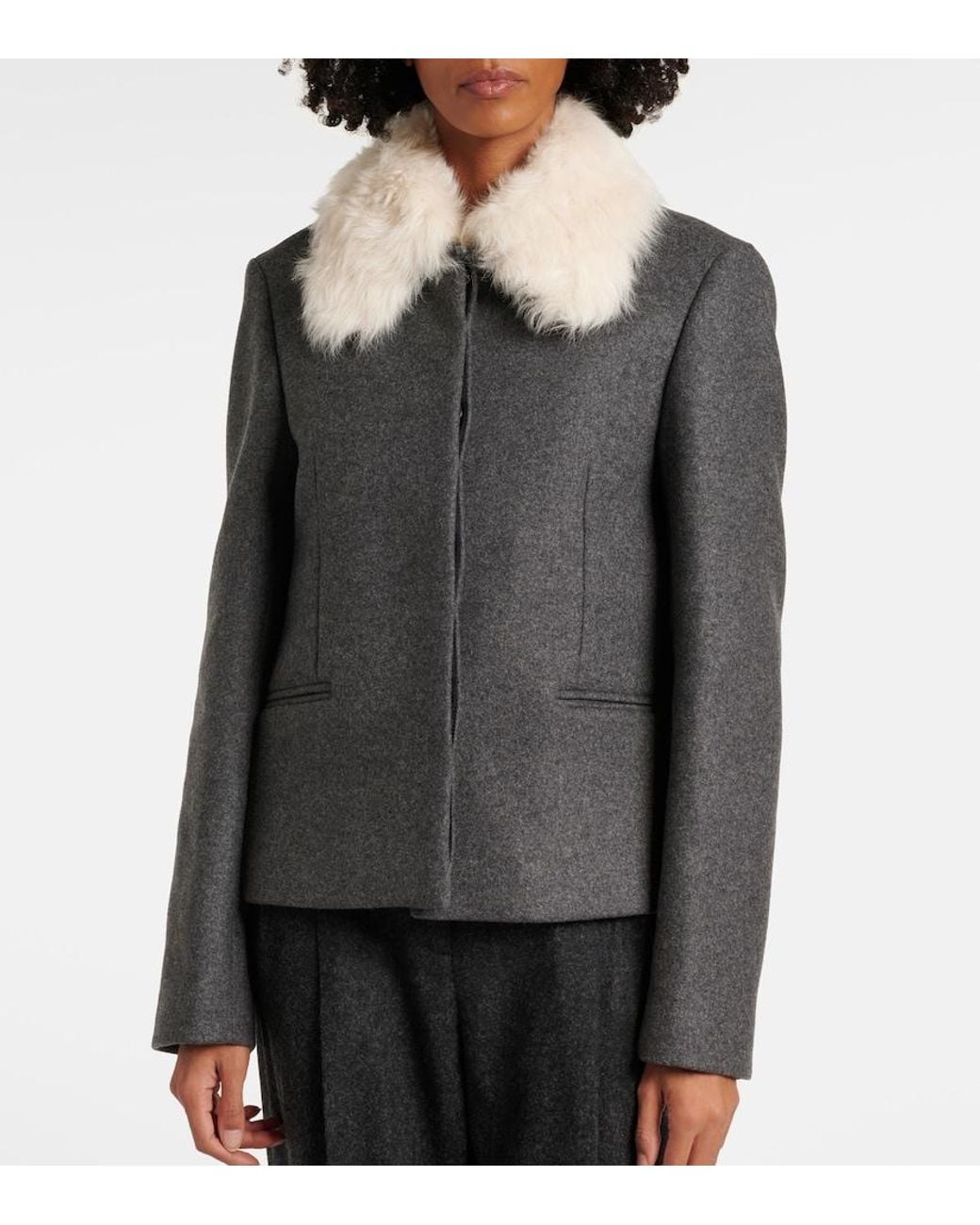 Totême Black Shearling-Trimmed Wool-Blend Jacket