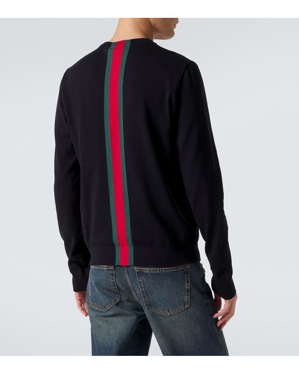Gucci Blue Web Stripe Cotton Sweater for men