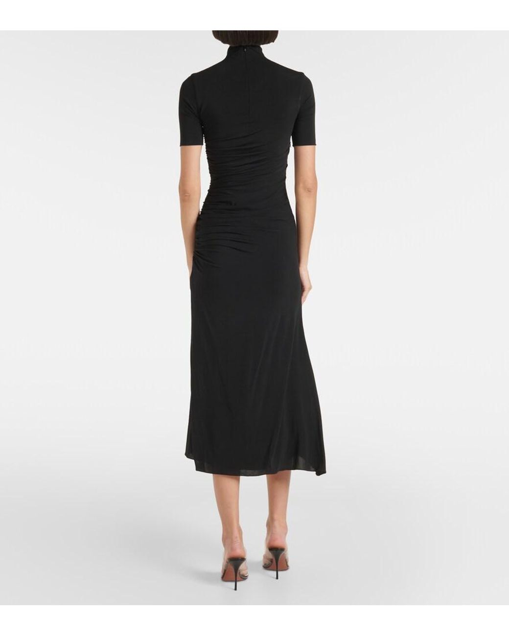 Alaïa Black Draped Asymmetric Midi Dress