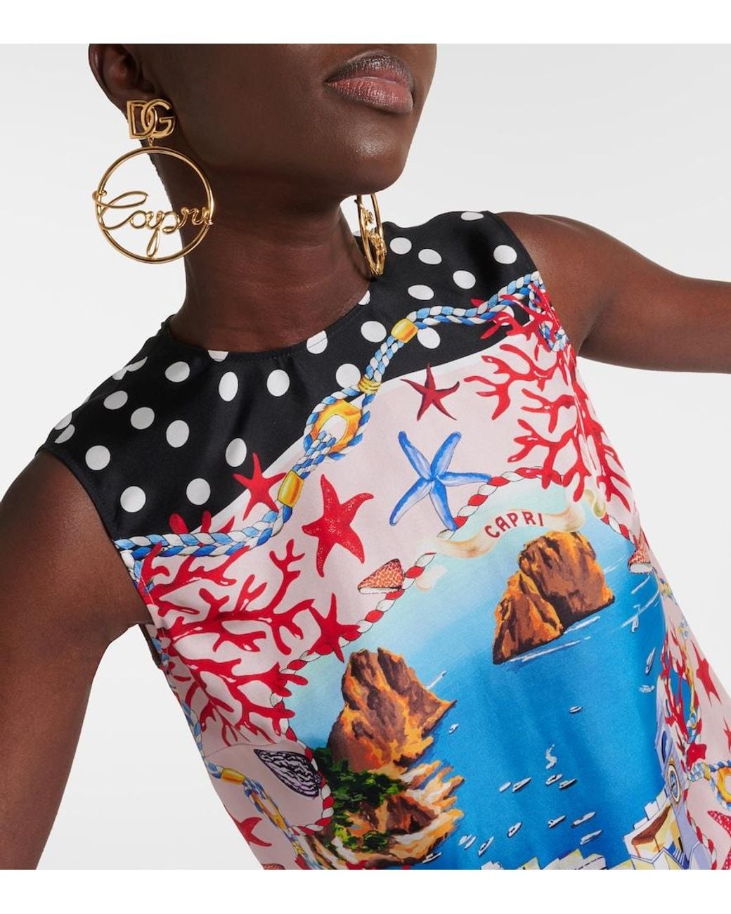 Dolce & Gabbana Red Capri Printed Silk Top