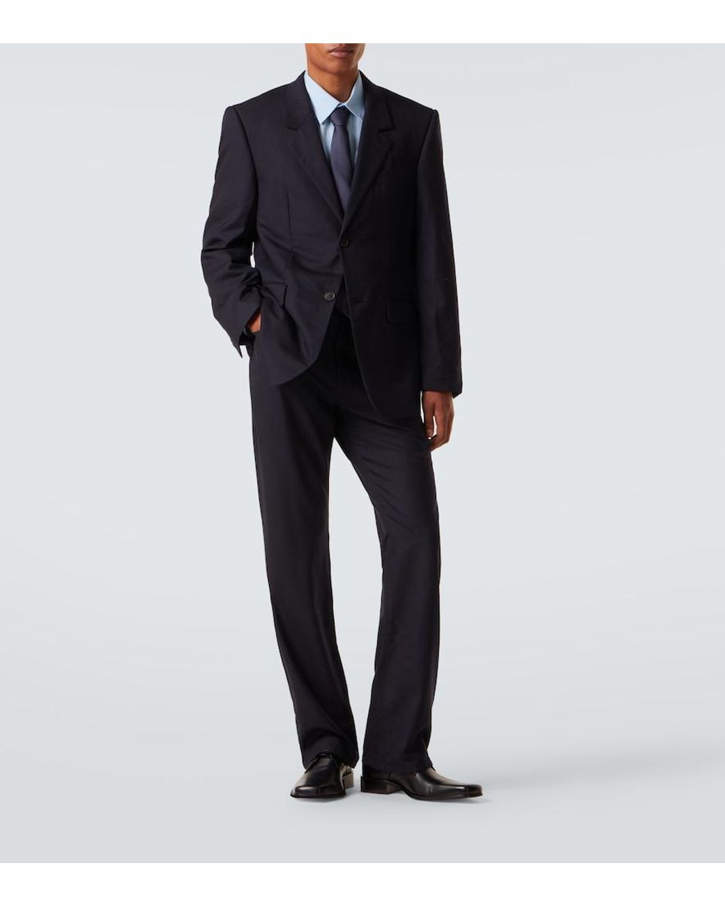 Balenciaga Blue Pinstripe Wool Straight Pants for men