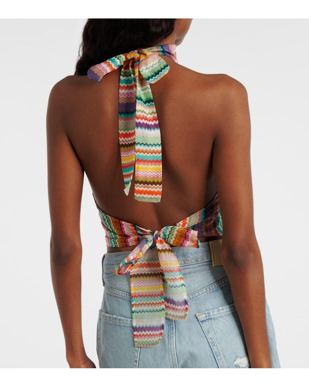 Missoni Multicolor Striped Halterneck Cotton And Silk Top