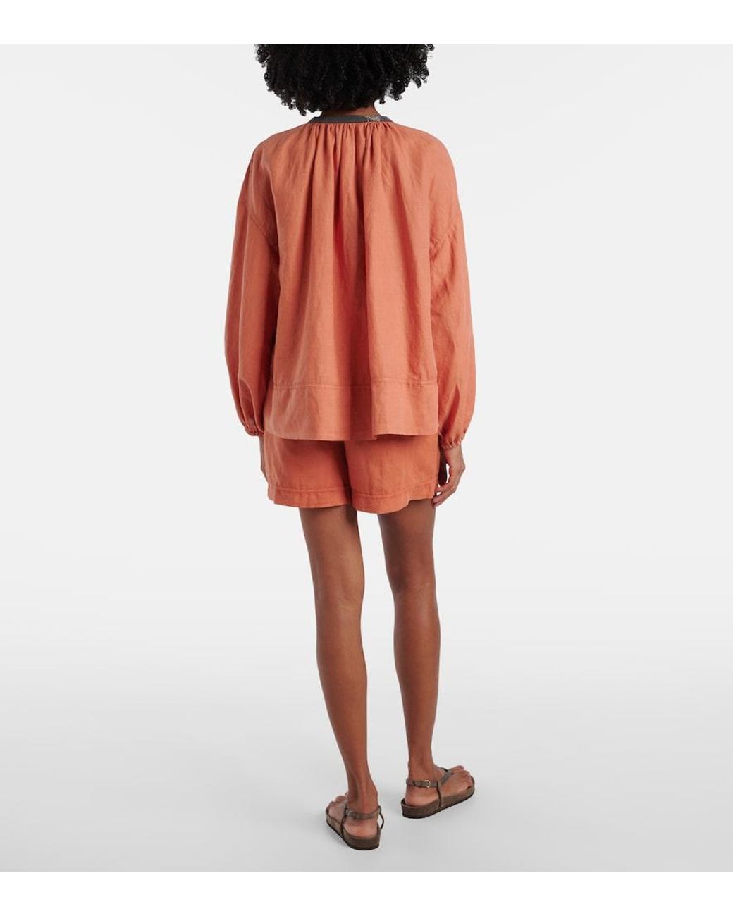 Brunello Cucinelli Orange Monili Linen And Cotton Top