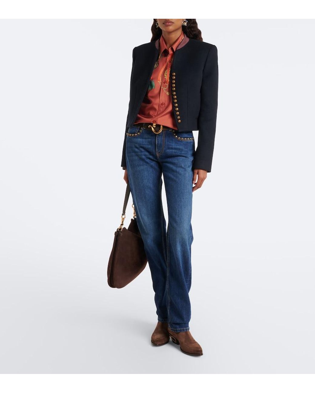 Etro Blue Faded Studded Straight Jeans