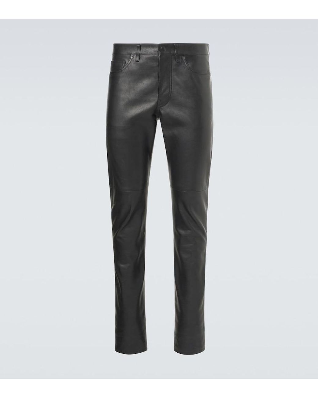 Tom Ford Gray Leather Slim Pants for men