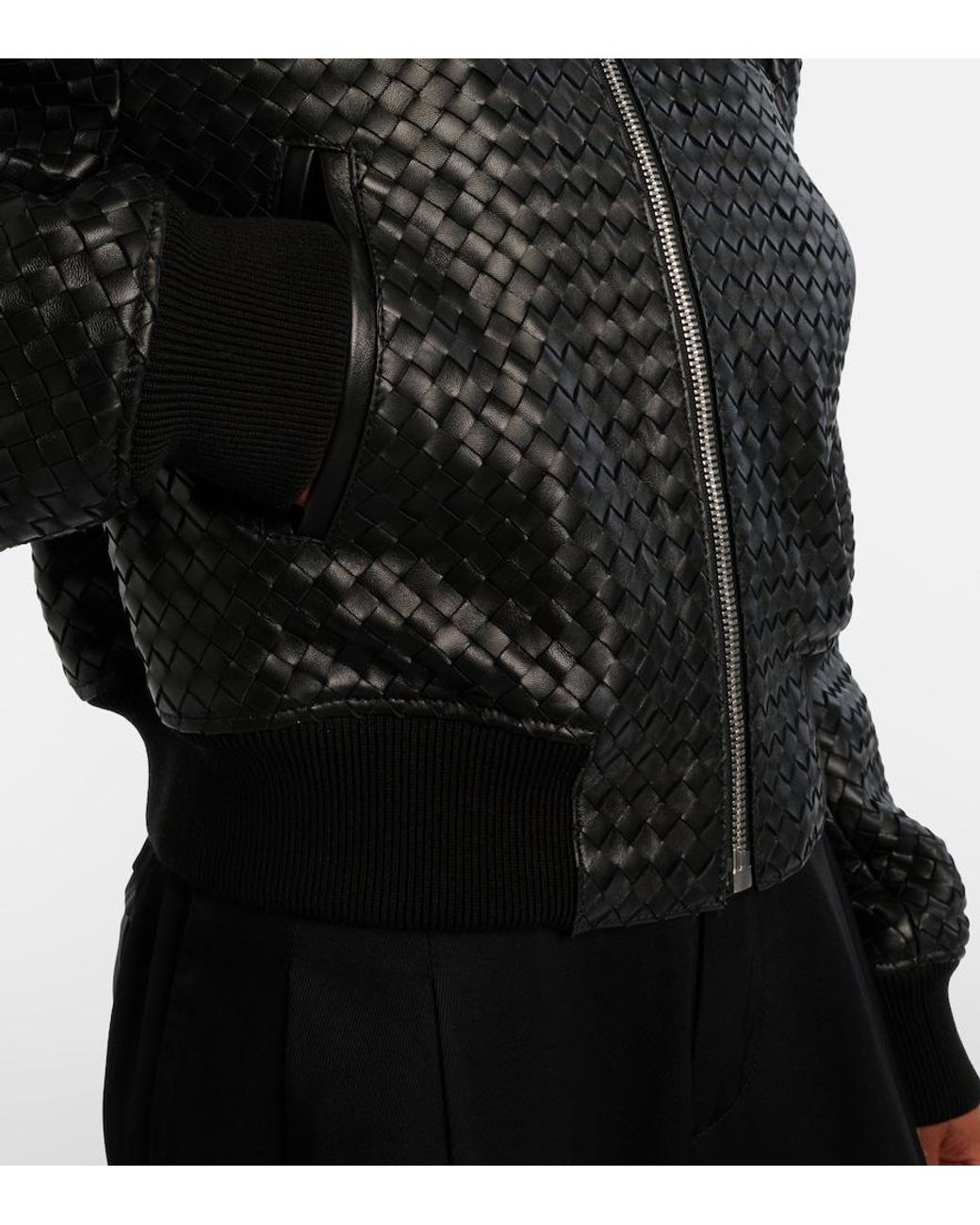 Bottega Veneta Black Intrecciato Leather Jacket