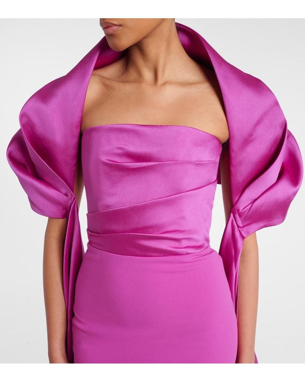Solace London Purple Vera Caped Satin Gown