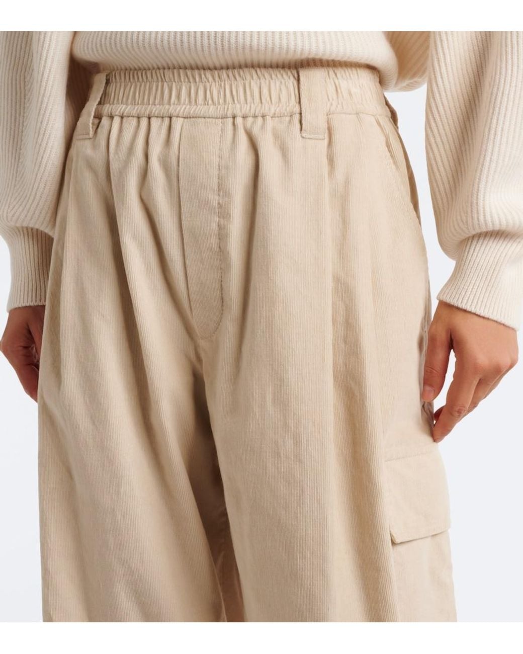 Brunello Cucinelli Natural Monili Cotton-Blend Corduroy Wide-Leg Pants