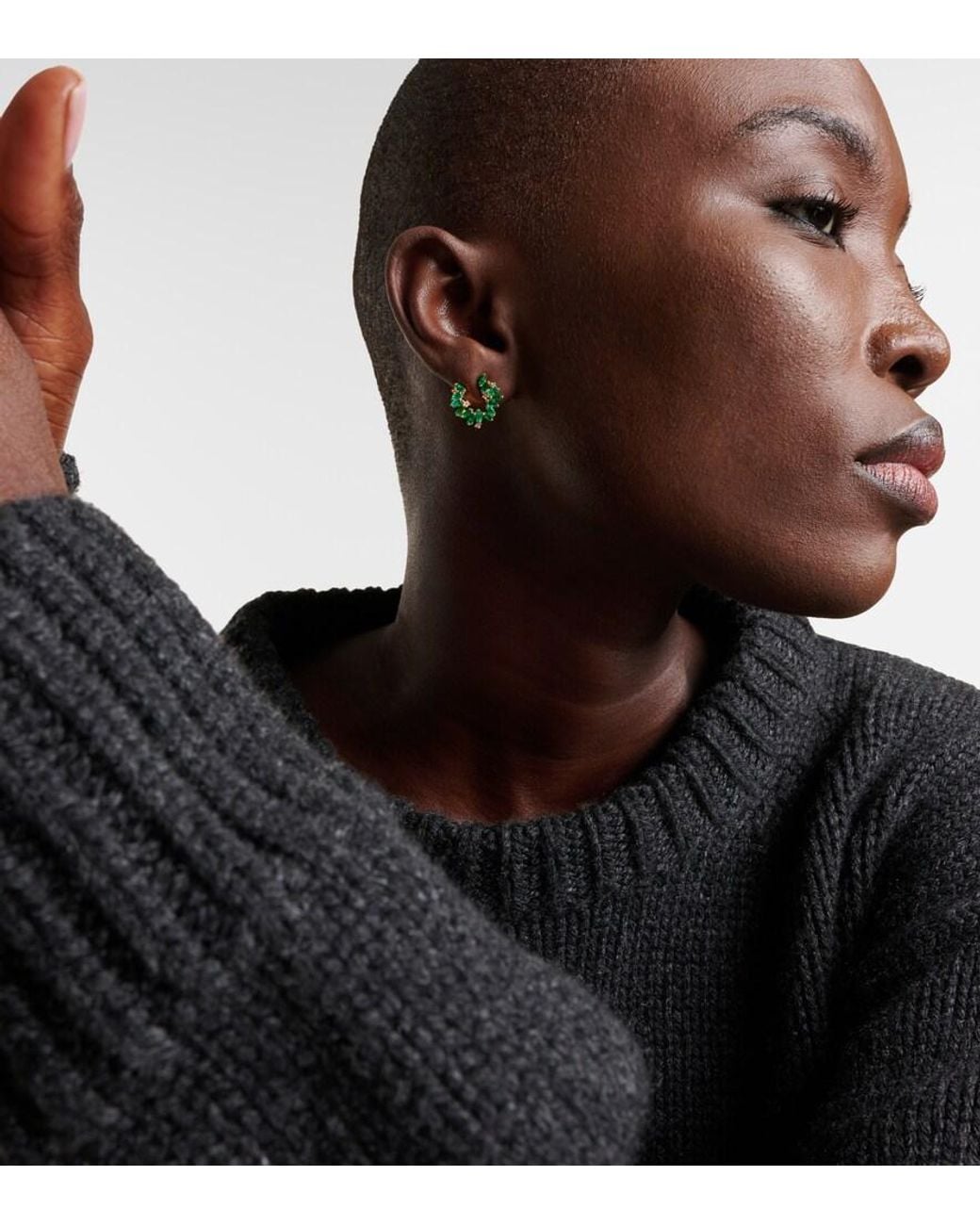 Suzanne Kalan Green Izzy Sideway Spiral 18Kt Earrings With Emeralds And Diamonds
