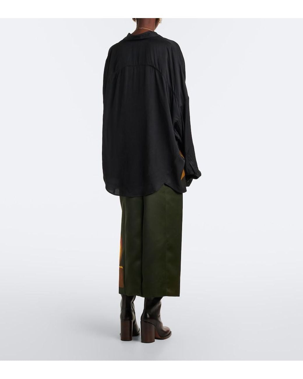 Dries Van Noten Black Printed Satin Midi Skirt