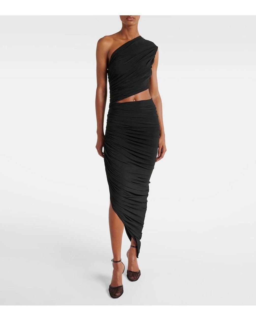 Alaïa Black Cutout Ruched Jersey Midi Dress