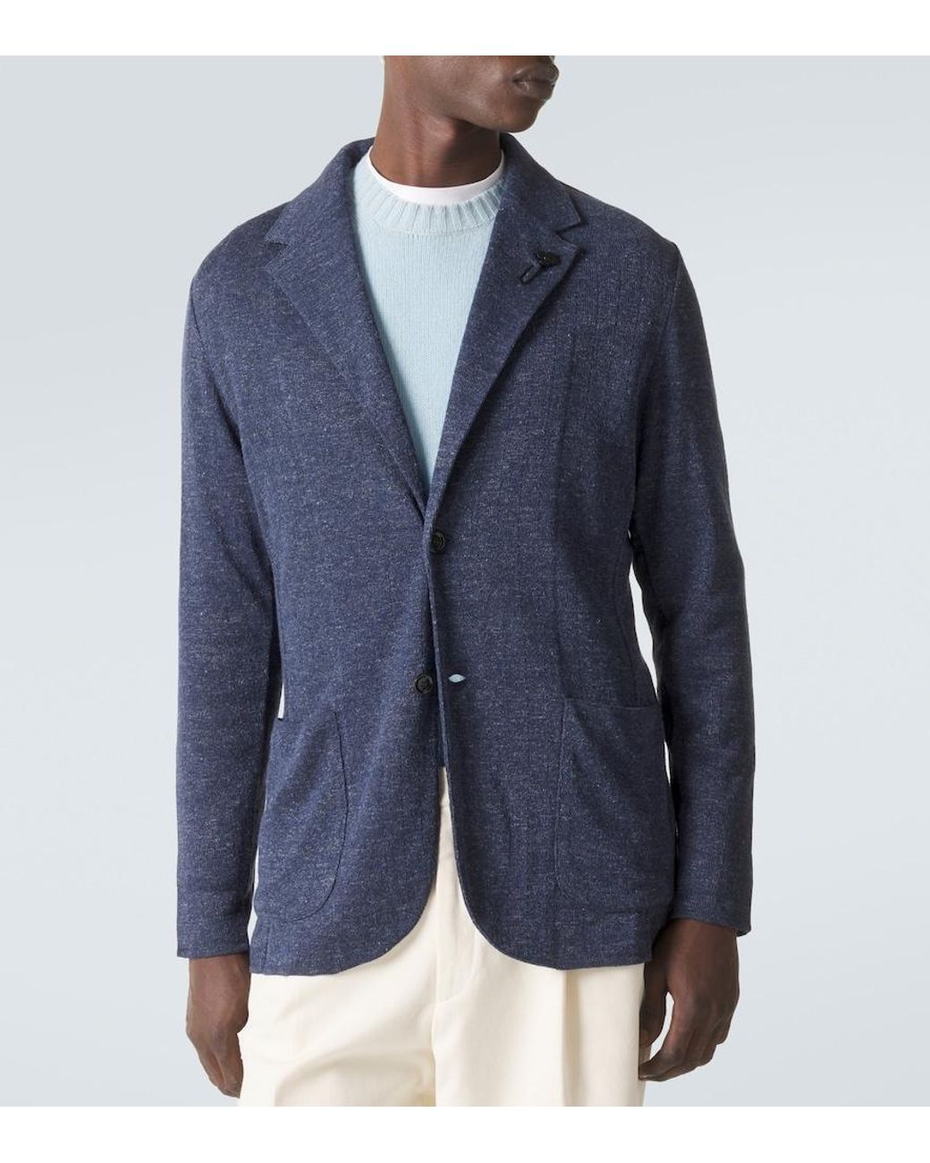 Lardini Blue Linen And Silk Blazer for men