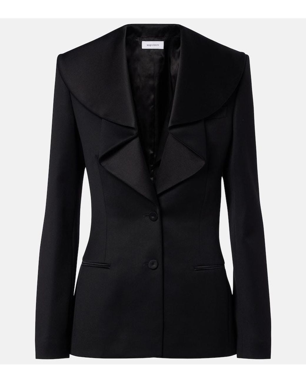 McQueen Black Satin-Trimmed Wool Barathea Blazer