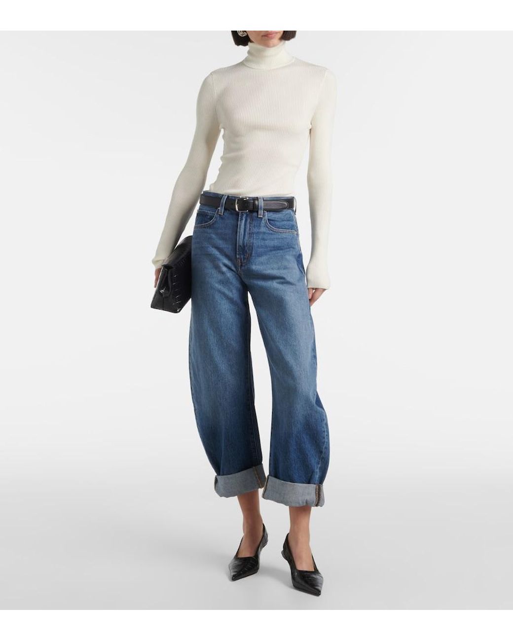 FRAME Blue The Bubble Barrel-Leg Jeans