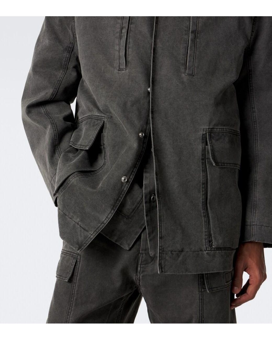 Rick Owens Gray Collared Mac Coated Cotton Canvas Jacket for men