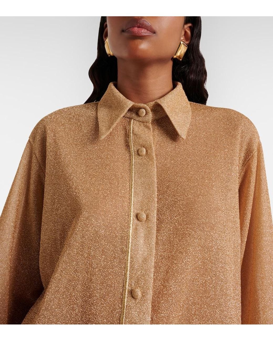 Oseree Brown Lumiere Lame Shirt