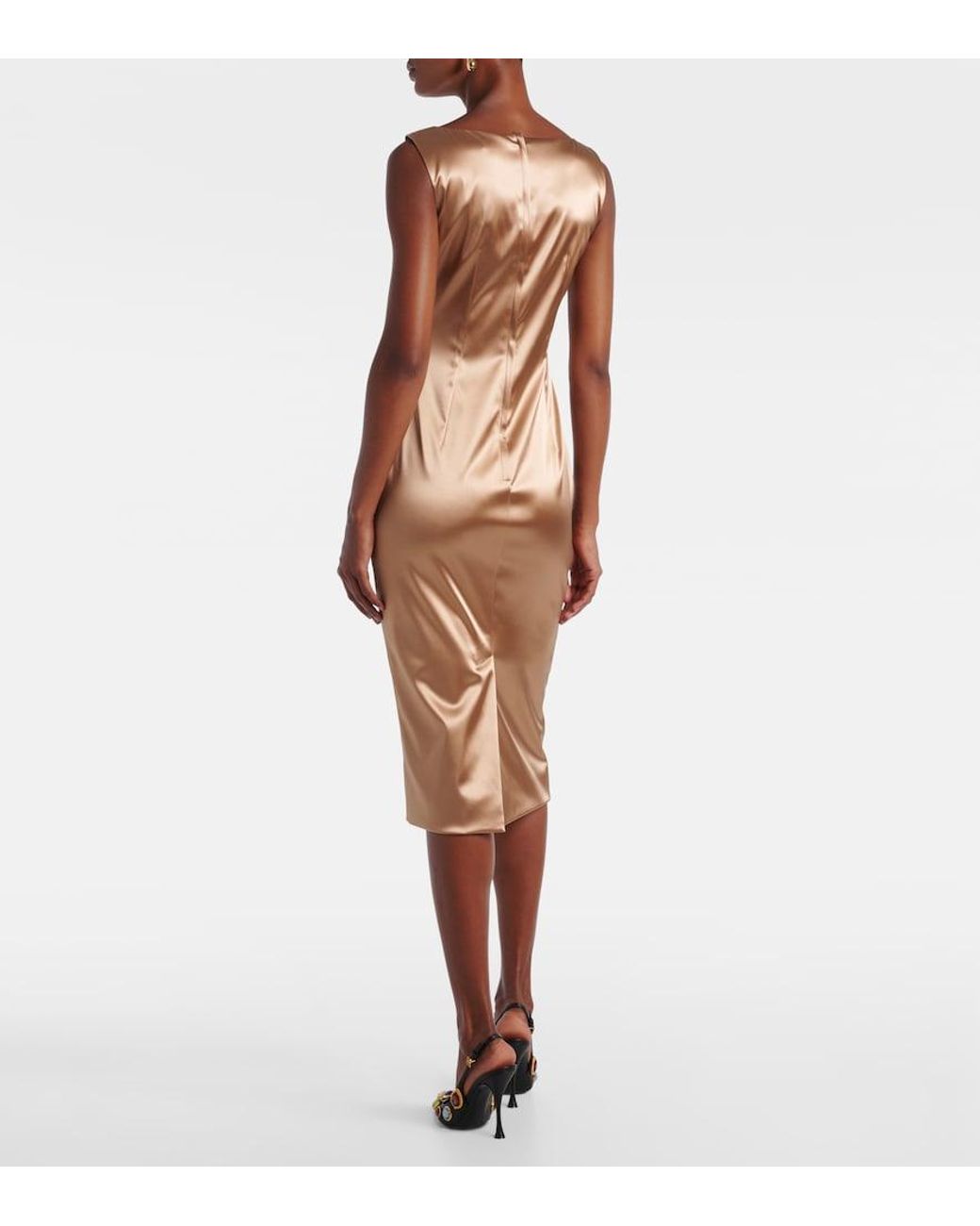 Dolce & Gabbana Brown Pleated Satin Midi Dress