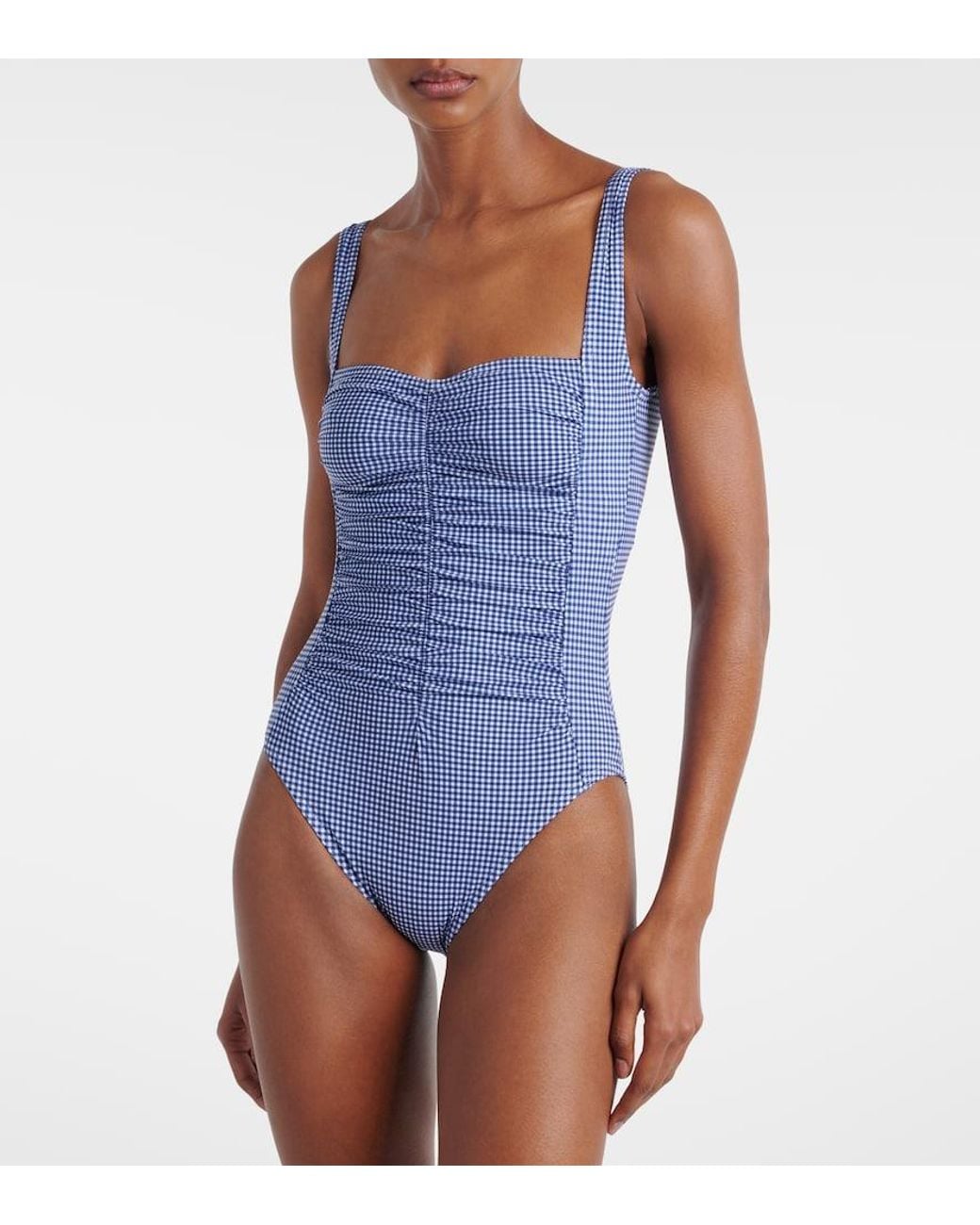 Karla Colletto Blue Gingham Ruched Swimsuit