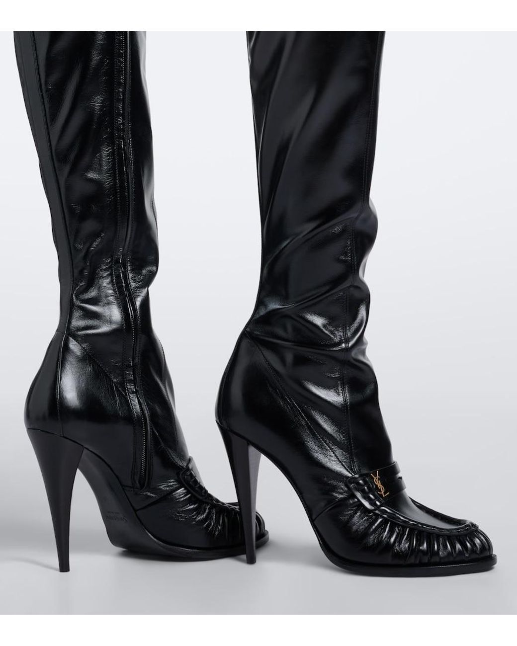 Saint Laurent Black Le Loafer Leather Knee-High Boots