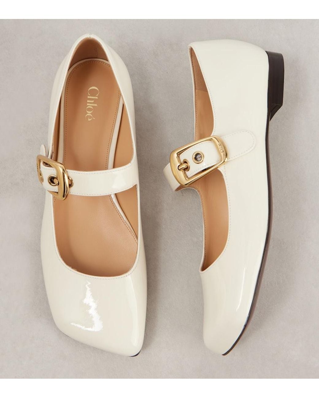Chloé Natural Polly Leather Mary Jane Flats
