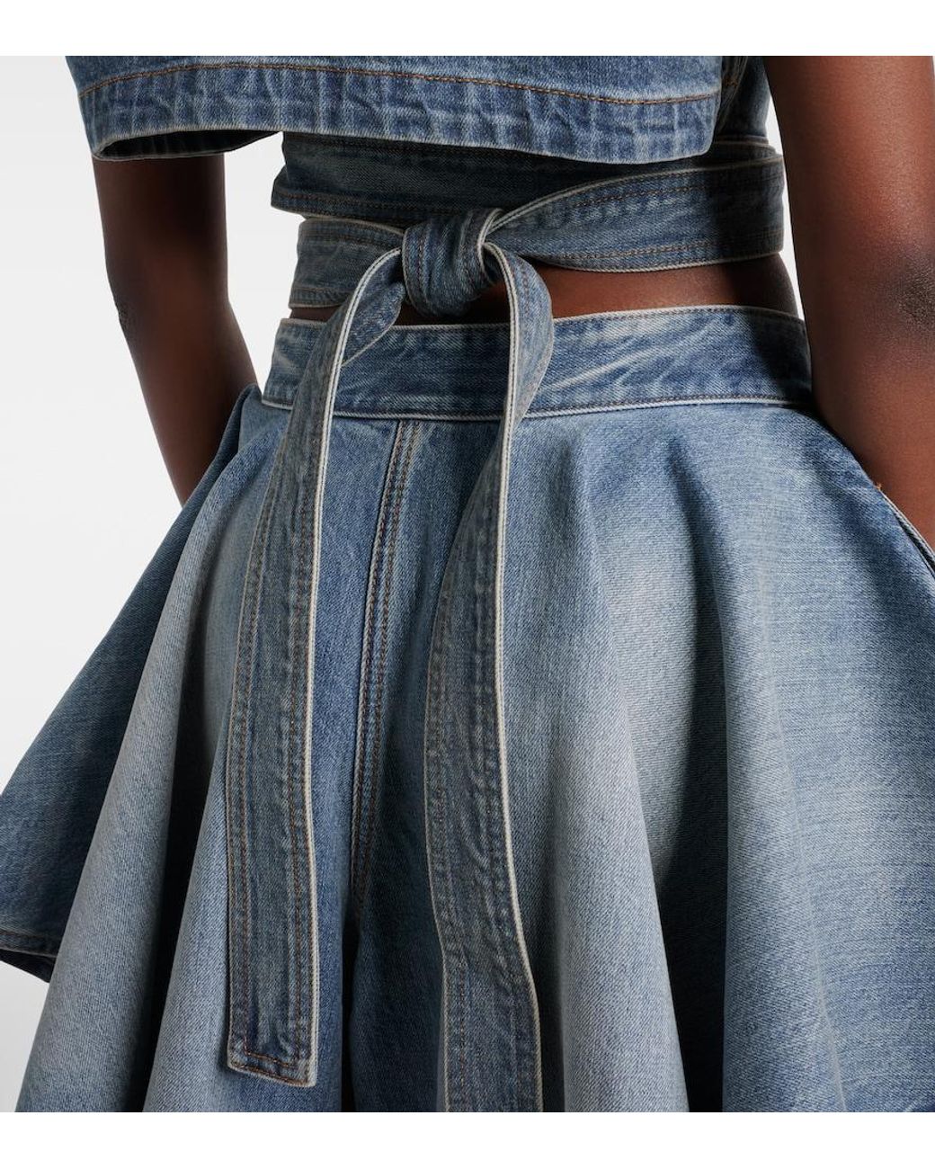 Alaïa Blue Belted Denim Crop Top