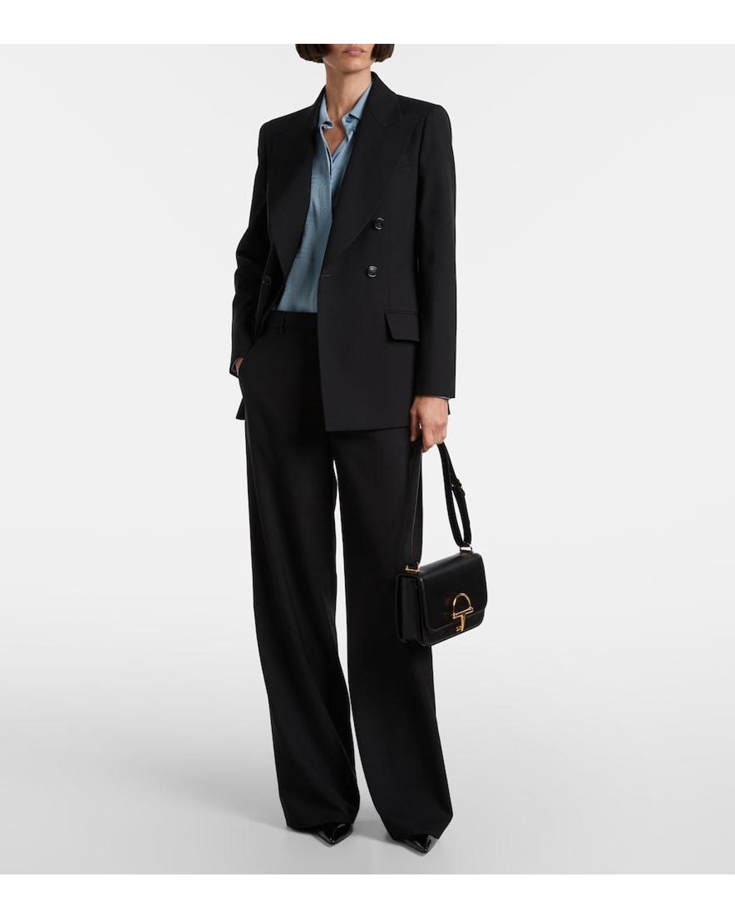 Gucci Black High-Rise Wool Straight Pants