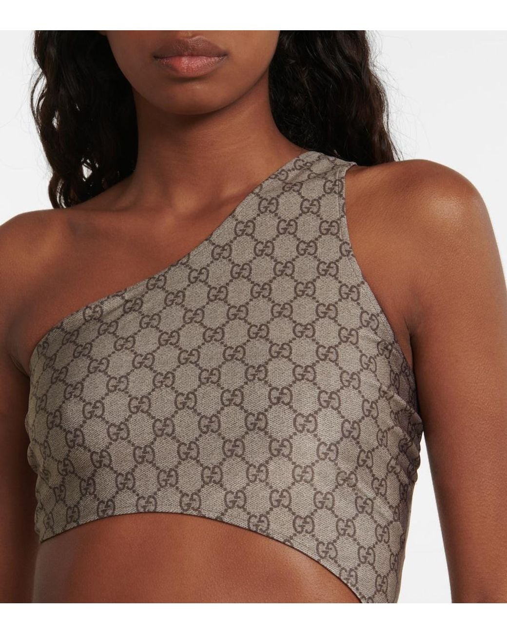 Gucci Gray GG Cutout One-shoulder Swimsuit