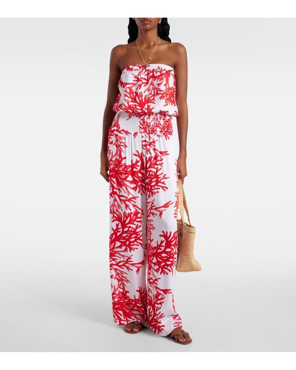 Melissa Odabash Red Naomi Printed Strapless Jumpsuit