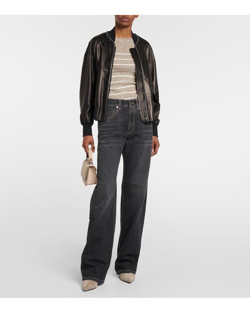 Brunello Cucinelli Blue Embellished Wide-Leg Jeans