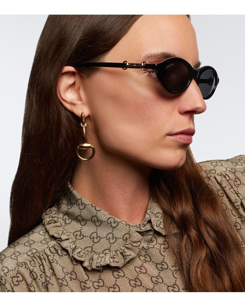 Gucci Black Horsebit Round Sunglasses